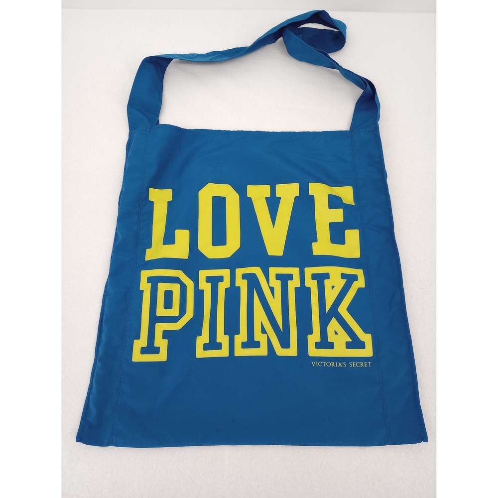 Victoria's Secret LOVE PINK Tote Shoulder Bag BLUE Reusable Bag Lightweight